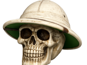 Calavera decorativa con casco safari ideal para decoración temática aventurera