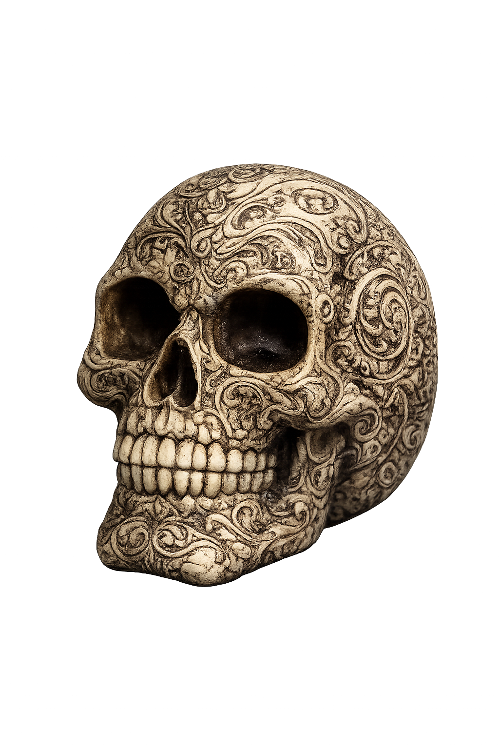 Calavera decorativa con grabados estilo damasco ideal para decoración elegante