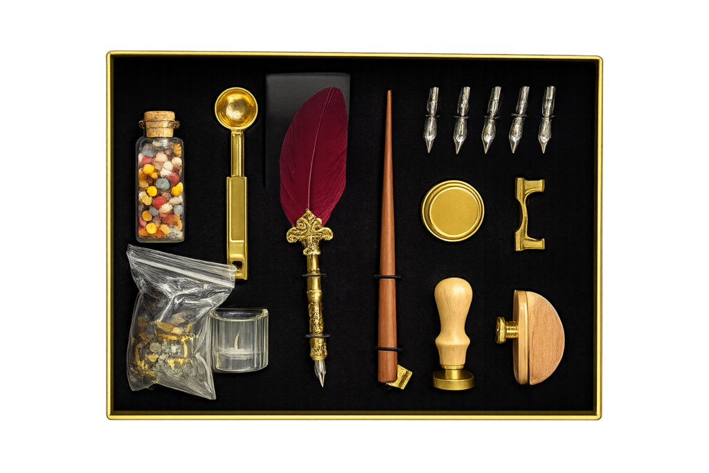 set de pluma vintage con sello de cera y accesorios de escritura clásica